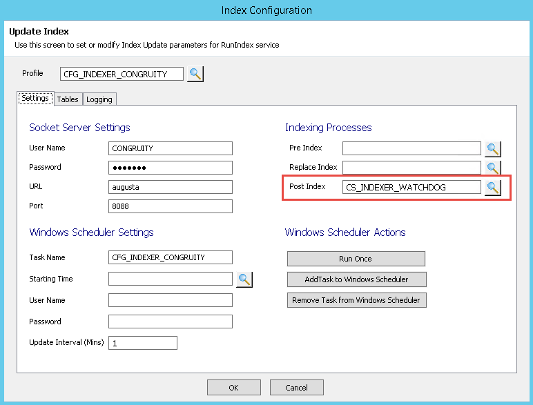 OpenInsight Indexer Configuration with Watchdog Timer